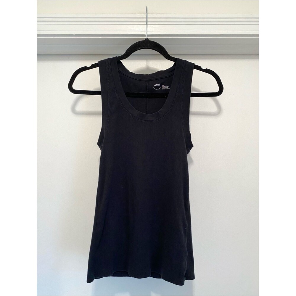 Aerie Free Spirit Ribbed Tank Women’s Size Small Black Basic